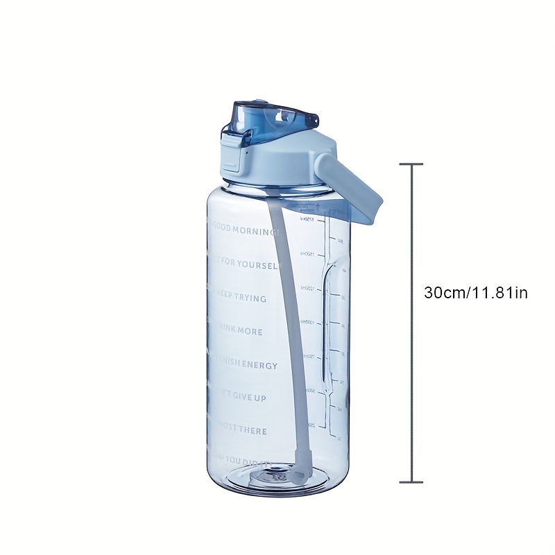 Kawaii Jumbo Plastic 2000ml Water Bottle With Time Marker & Straw