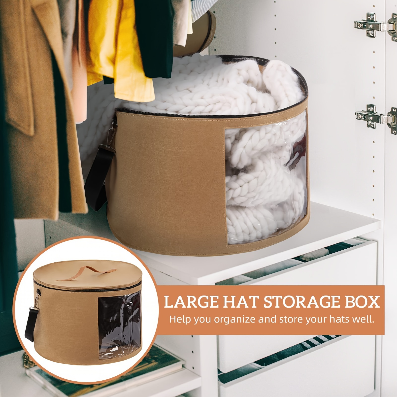 Large Hat Storage Box 19'' Hat Box for Large Hats, Hat Boxes for Women  Storage Large Round Hat Boxes for Men Foldable Storage Box with Lid Felt