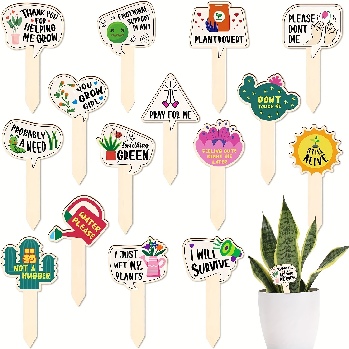 

15pcs Funny Wooden Plant Markers - Waterproof Labels For Succulent Flowers, Greenery & Outdoor/indoor Patio Supplies