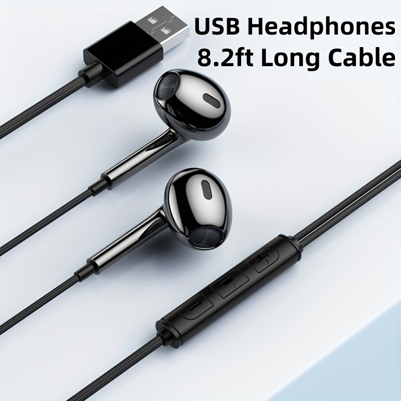 Auriculares USB con cable para PC, auriculares de PC de 8.2 pies con  micrófono para laptop, con cancelación de ruido ligero, auriculares para