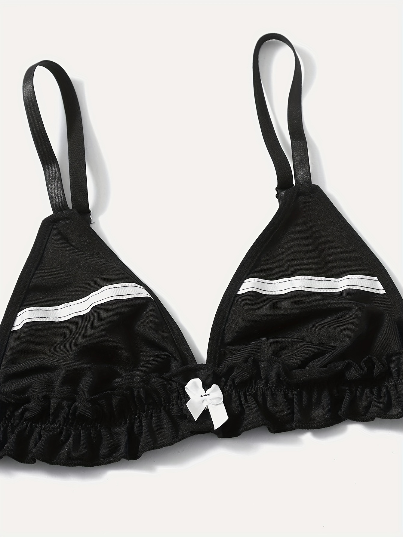 Black & White Colorblock Lingerie Set, Ruffle Bra & Bow Skirt, Women's Sexy  Lingerie & Underwear