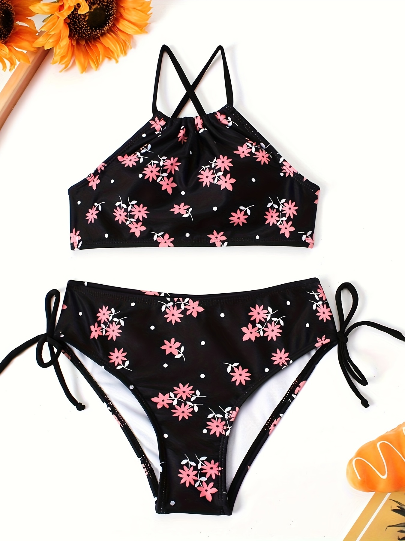 Maple Print Swimsuit Sets Girls Cute Bathing Suit Summer - Temu