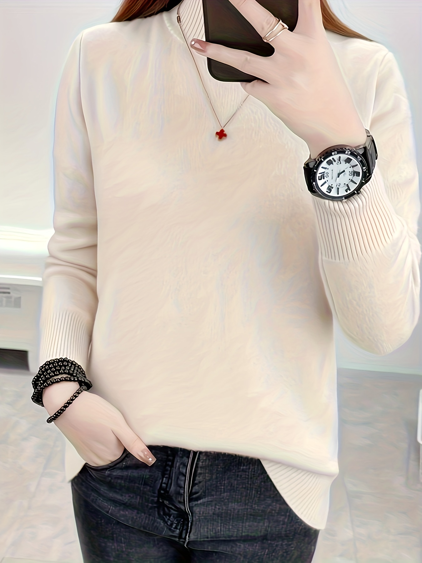 Solid Turtle Neck Pullover Sweater Casual Long Sleeve - Temu United Kingdom
