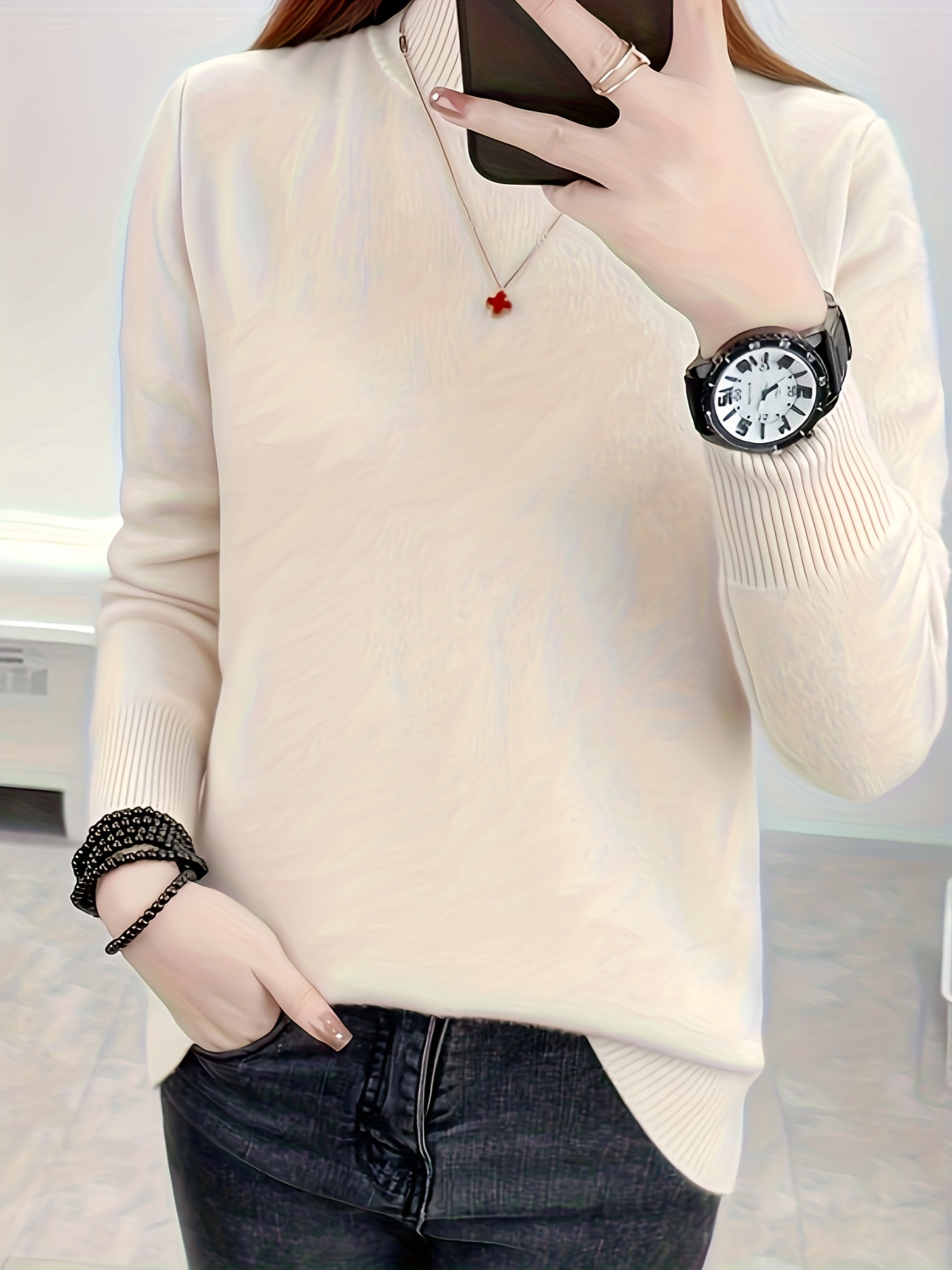 Solid Turtle Neck Pullover Sweater Casual Long Sleeve - Temu