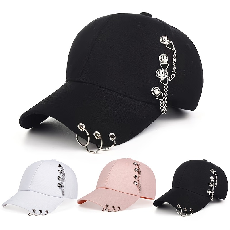 

1pc 1pc Unisex Trendy Sunshade Adjustable Baseball Cap With Rivets For Outdoor Sport