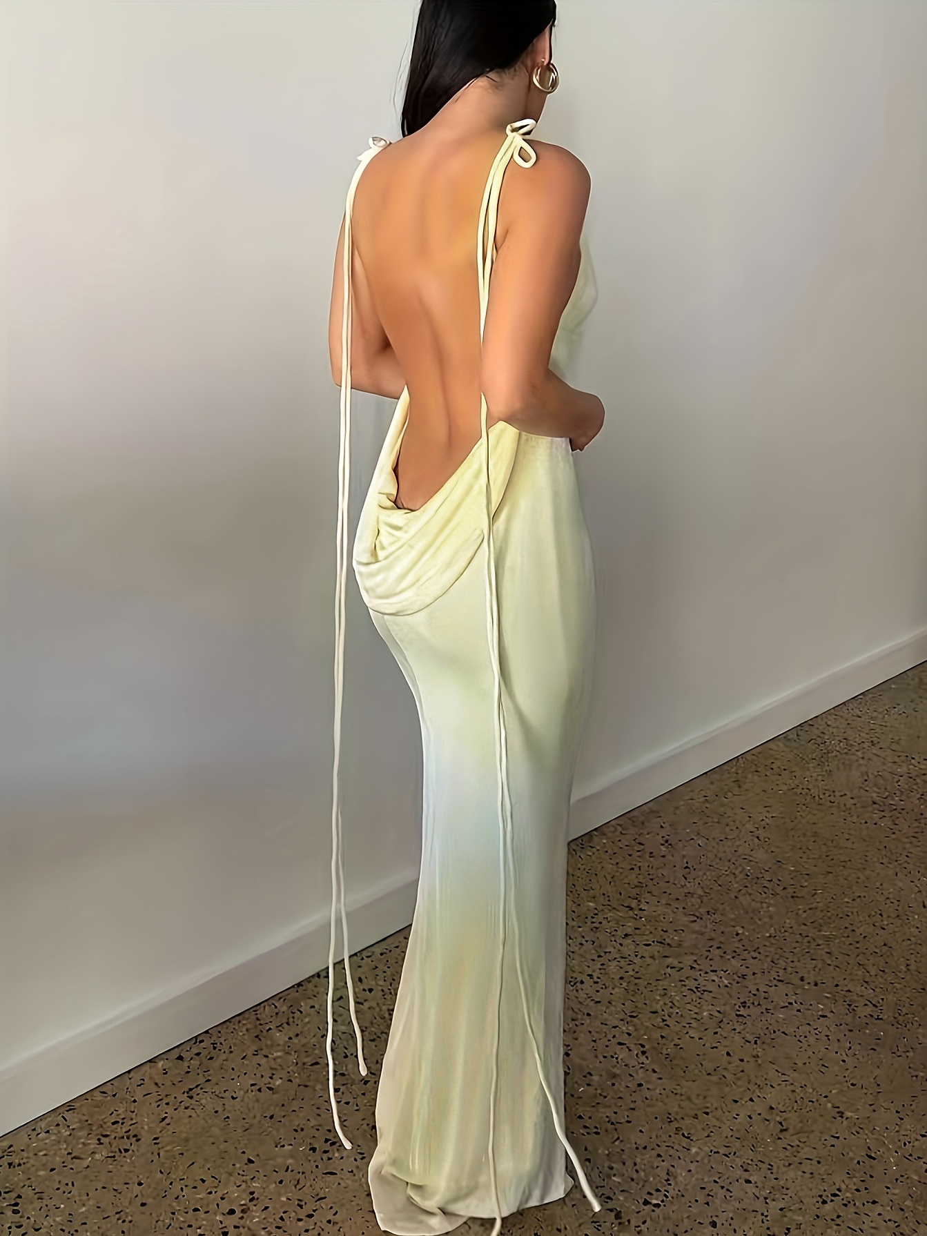 backless draped solid dress party wear solid bodycon maxi