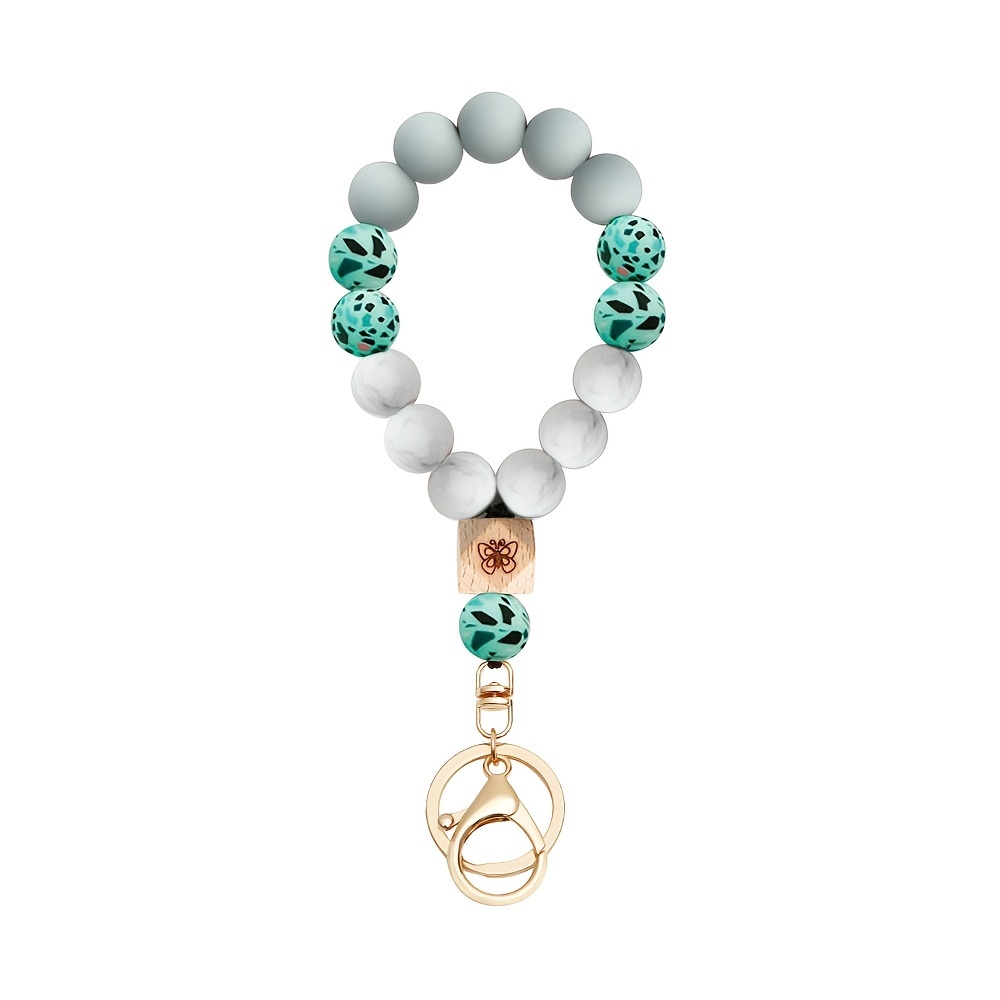 Butterfly Wood Bead Elastic Bracelet Key Chain