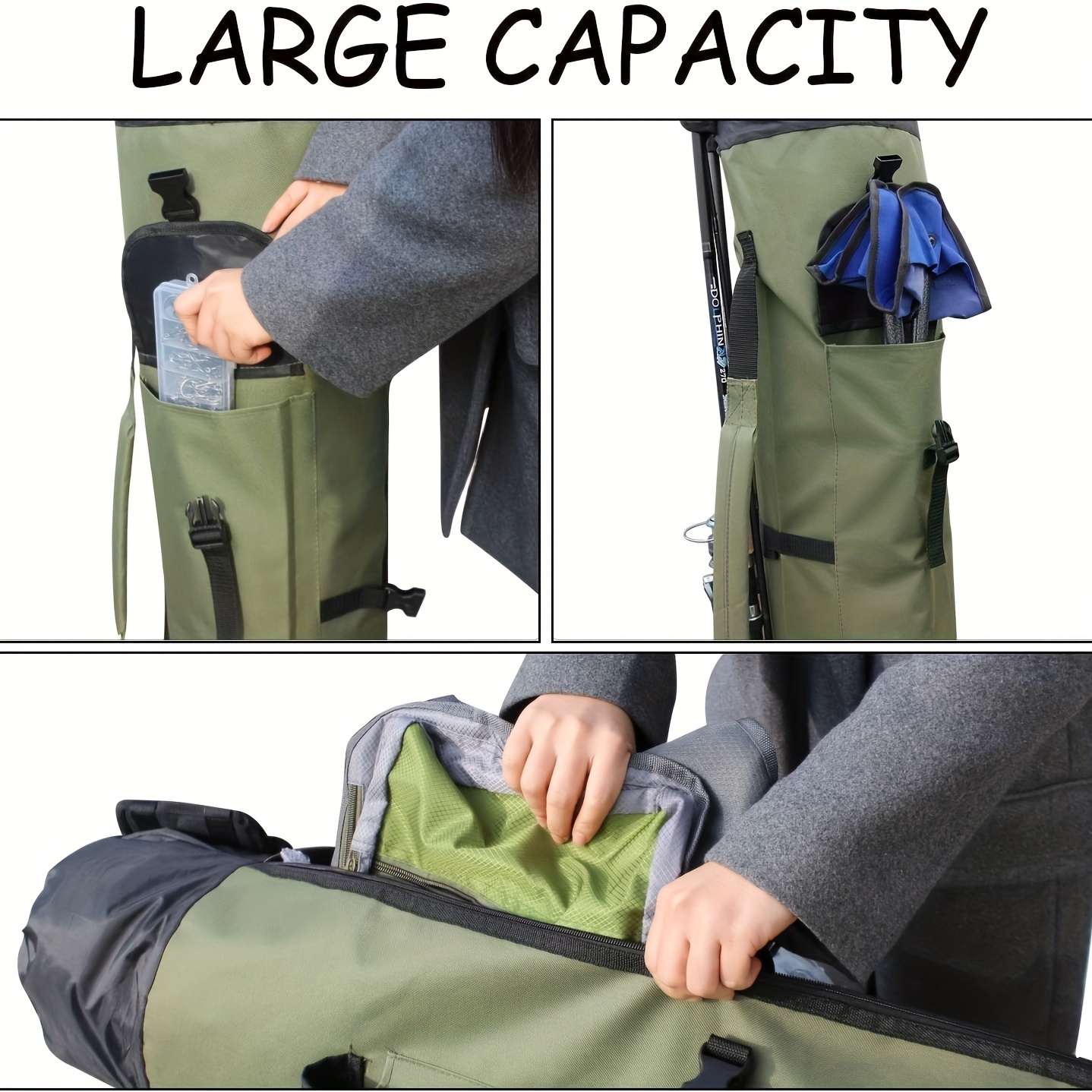 Large Capacity Waterproof Fishing Pole Bag with Rod Holder -  Multifunctional Organizer for Fishing Gear - Perfect Fishing Gift for Men