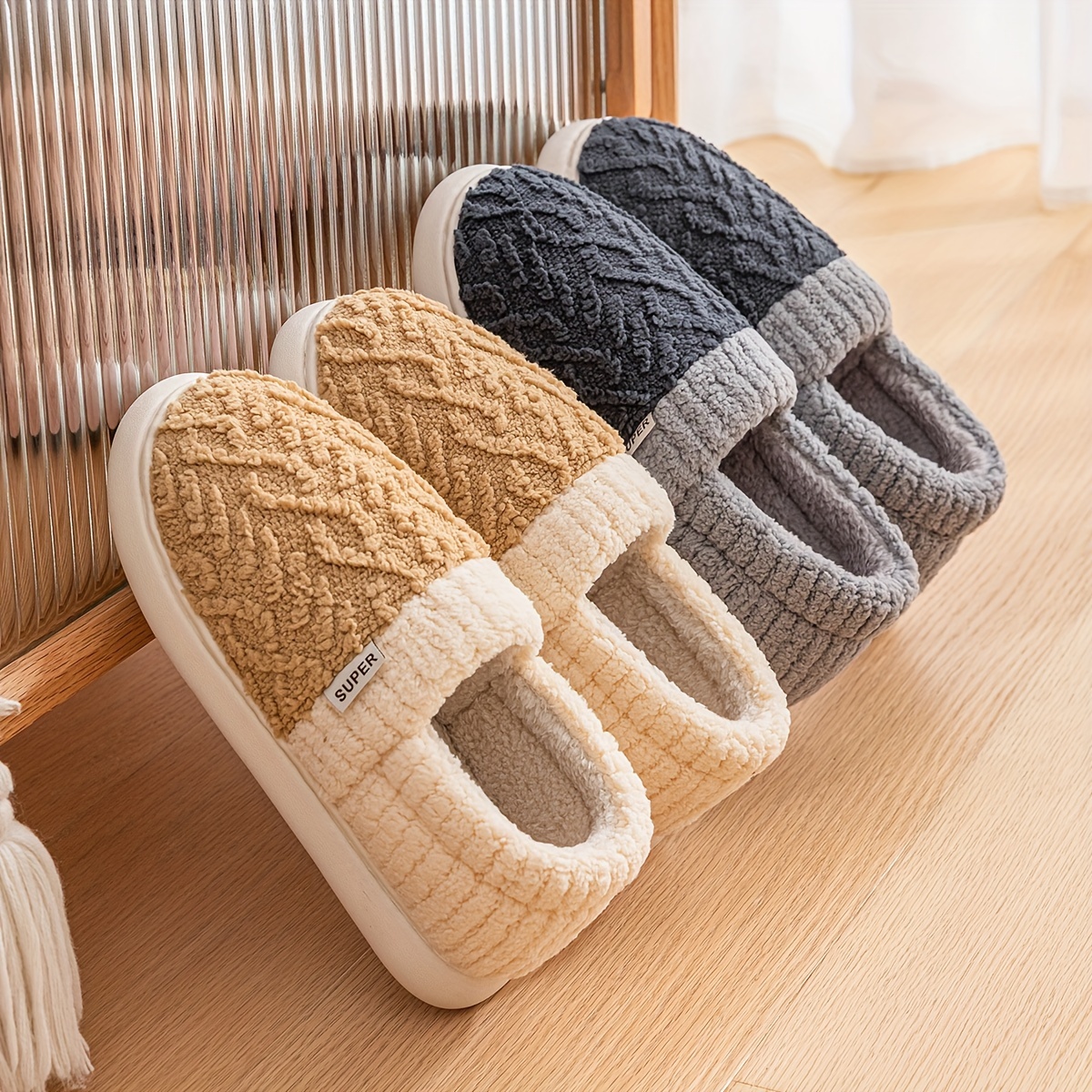 Mens Fuzzy Fleece Slippers With Memory Foam Warm House Shoes For Indoor  Outdoor Winter - Men's Shoes - Temu