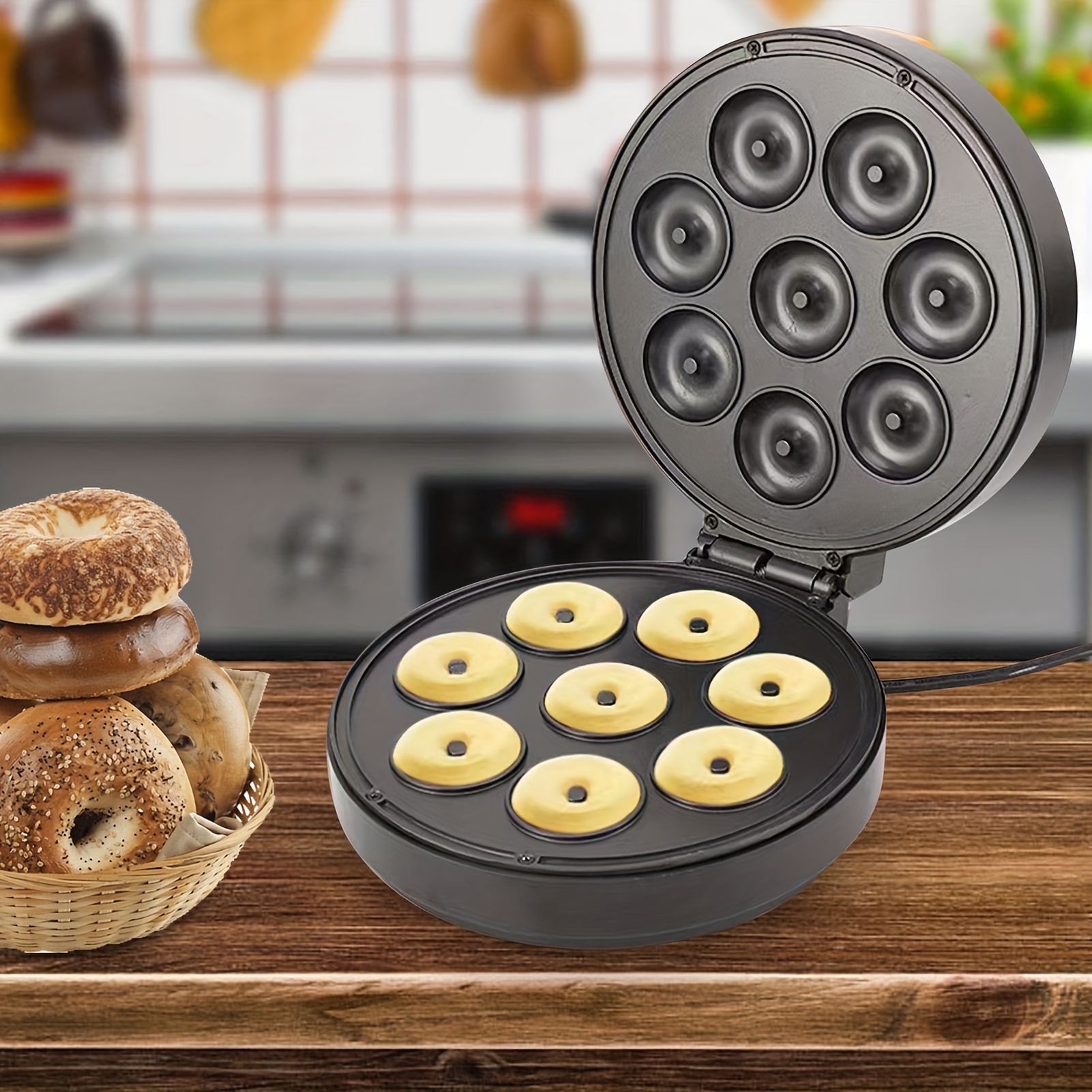 Mini Donut Maker Machine for Home, 1400W Double-Sided Heating Makes 16  Doughnuts with Non-Stick Surface for Kid Breakfast, Snacks, Desserts