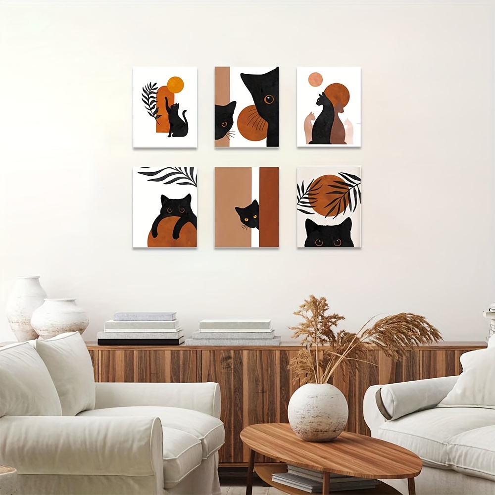 Boho Black Cats Wall Art Print Minimalist Animal Cat Decor - Temu