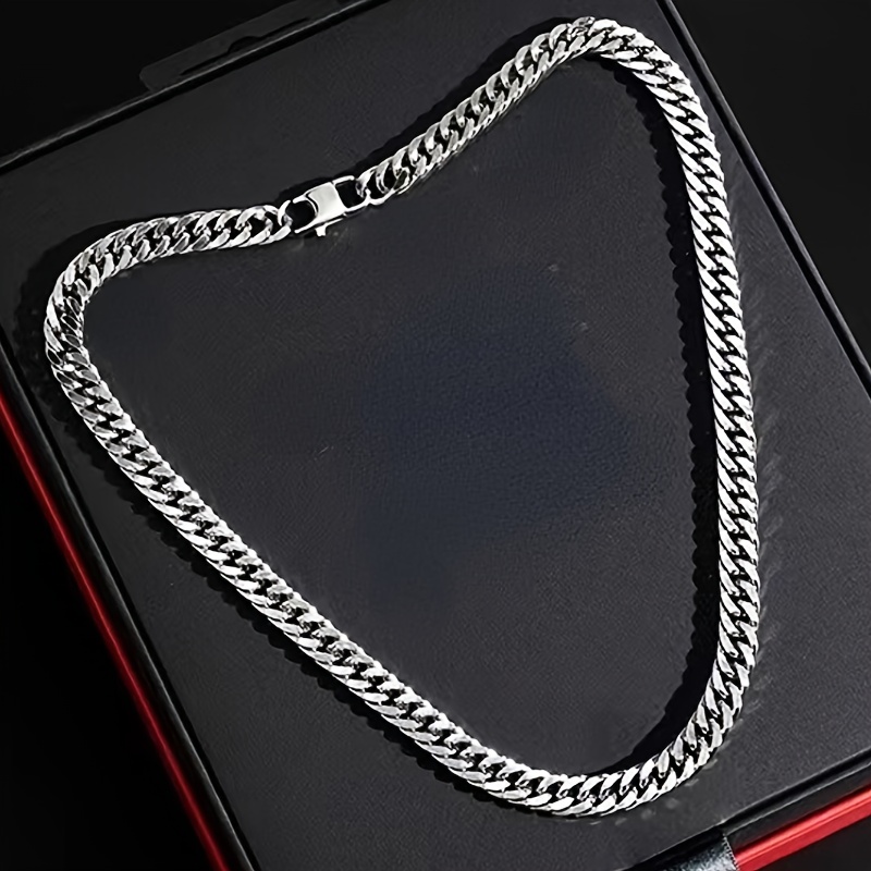 TEMU 1pc 55cm/21.65in Polished Stainless Steel Men's And Women's Cuban Chain Necklace - Double Woven Jewelry (10mm)