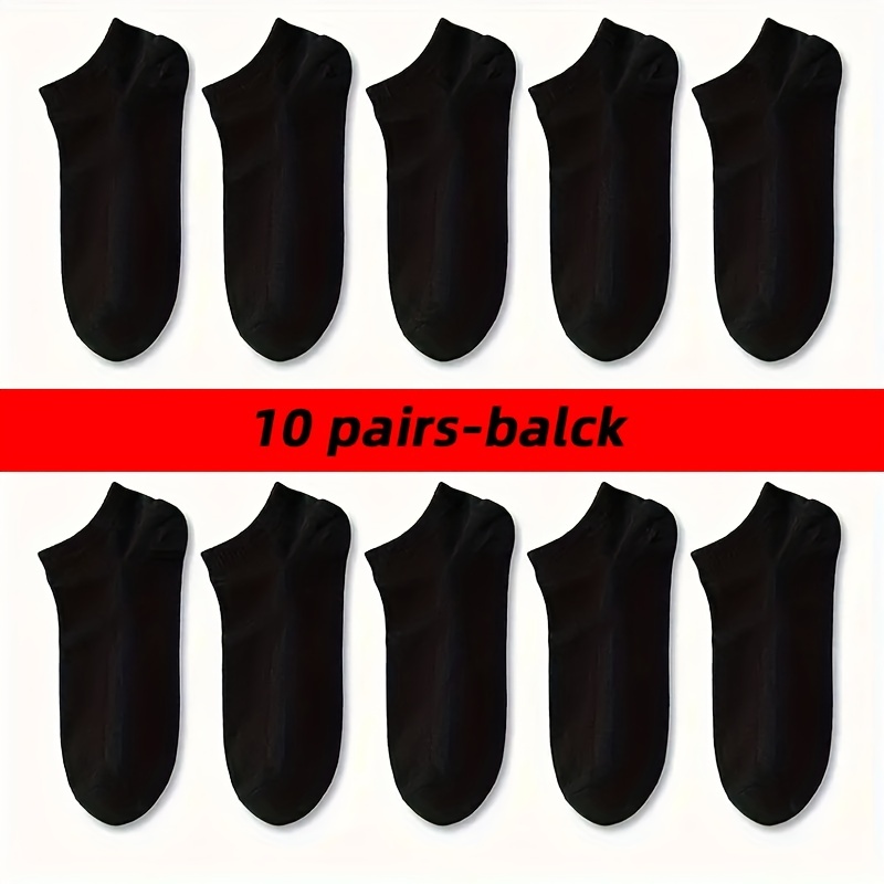 5-10 pares de calcetines de tobillo para mujer, color liso, calcetines  cortos cómodos, de algodón blanco y negro, de corte bajo (color: mezcla de
