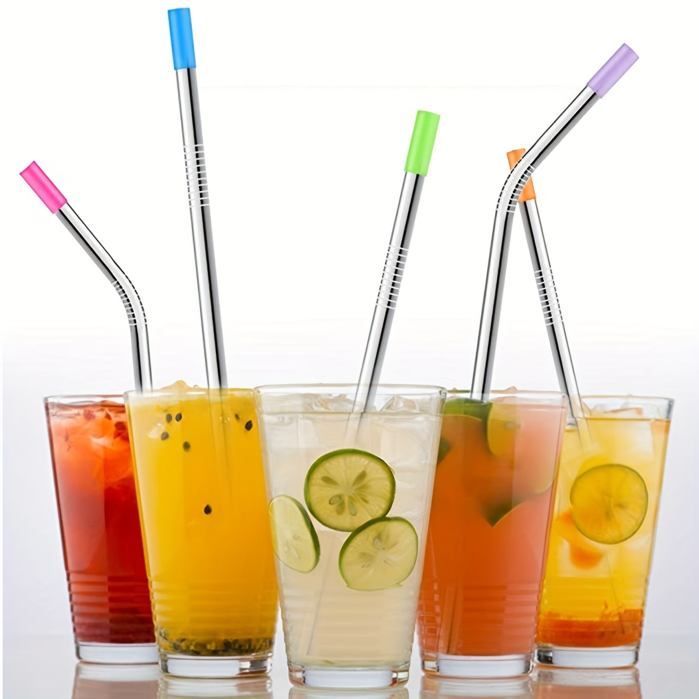 Stainless Steel Straws With Silicone Tips & Cleaning Brush 4 Pcs Set  17311009 DEXAM