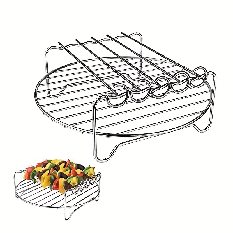 Air Fryer Rack For Ninja, 8pcs Multipurpose Air Fryer Accessories, 2pcs  Layered Stainless Steel Grilling Rack With 4 Skewers 1 Oil Brush 1 Bbq  Clip, D