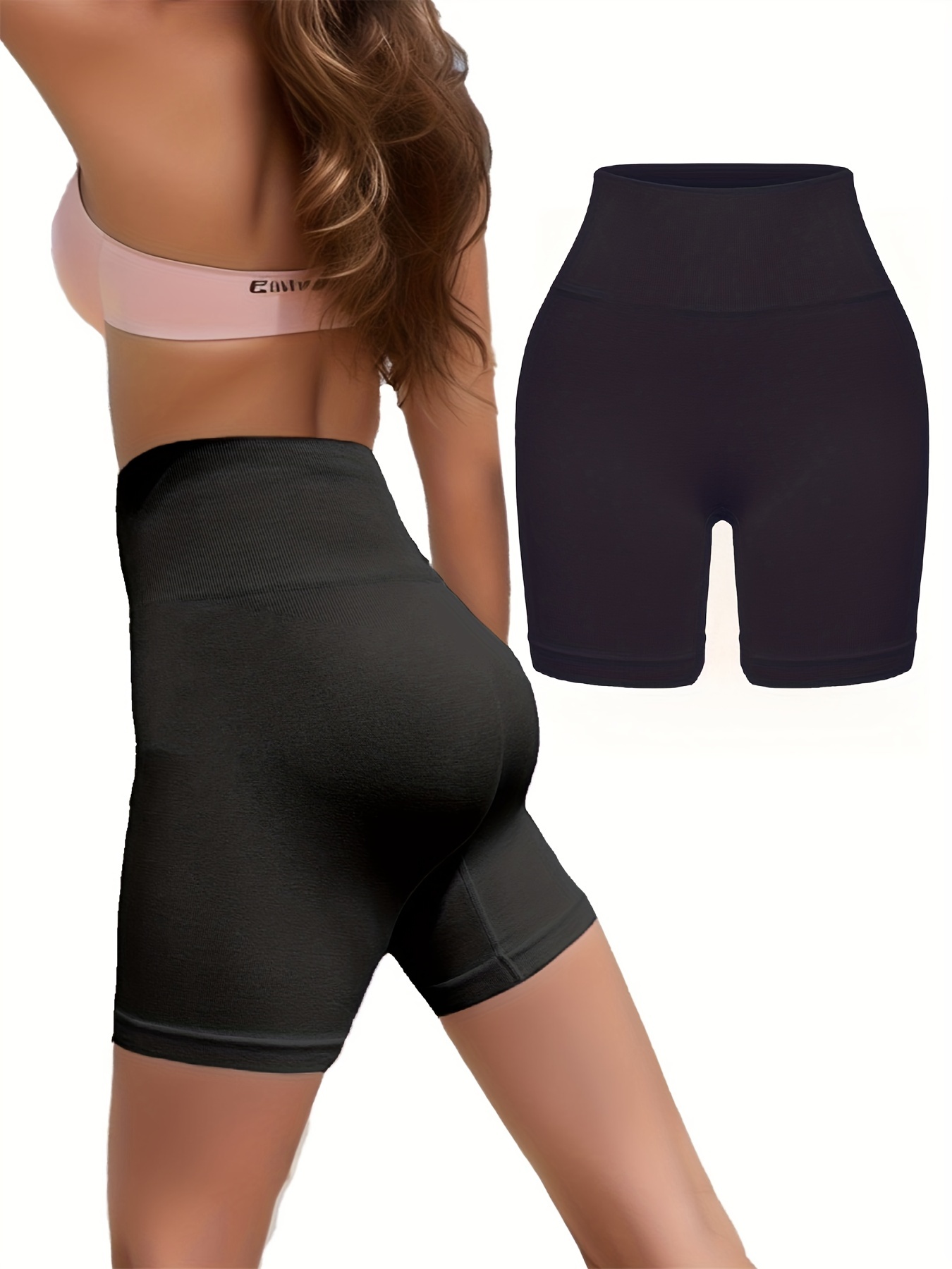 Solid Wide Waistband High Stretch Tummy Control Hip Lifting Shorts