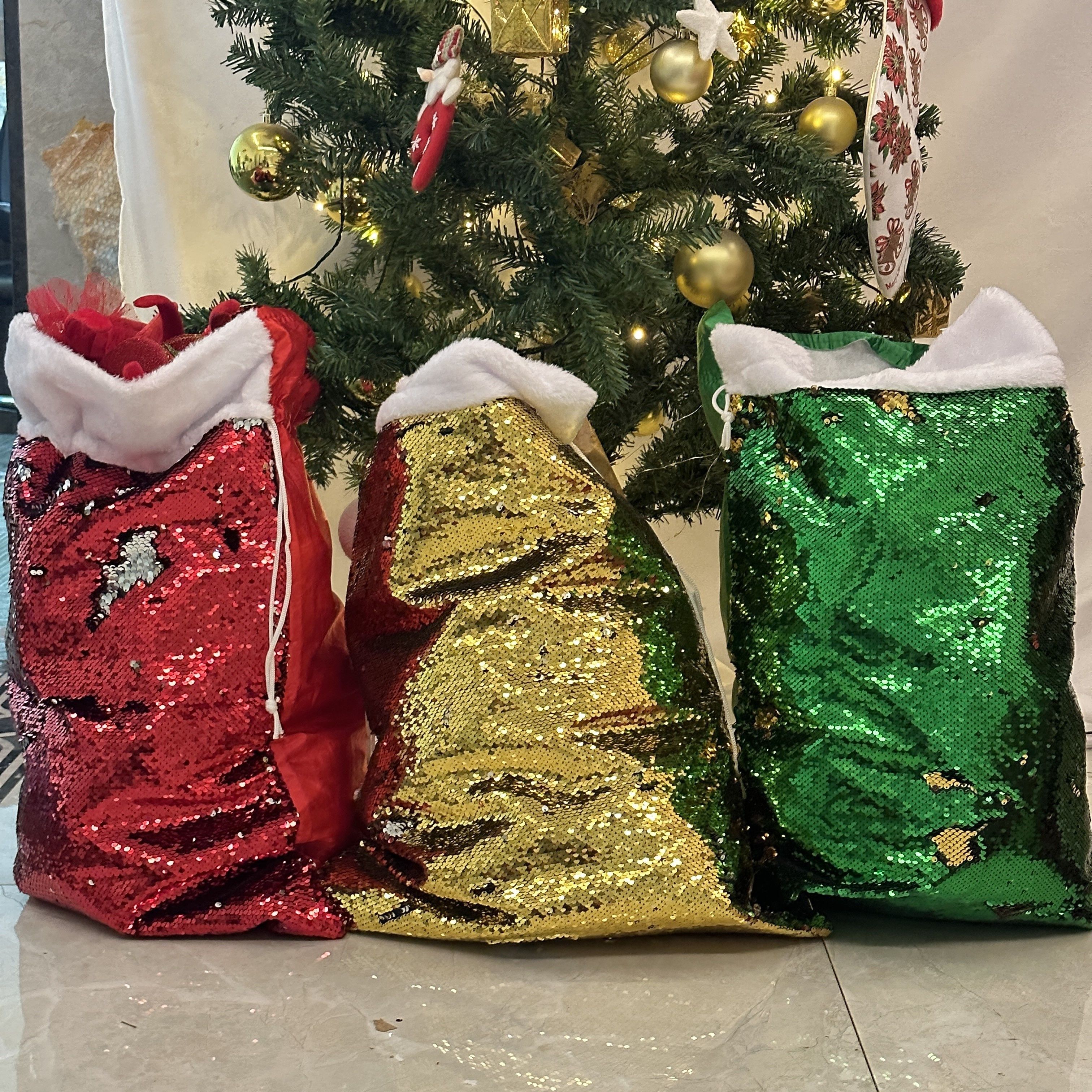 Christmas Red Velvet Santa Claus Bags With Drawstring Cord - Temu