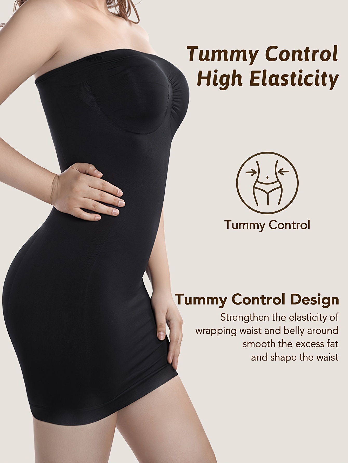 Womens Strapless Full Body Tube Slip Dress Tummy Control Bodycon