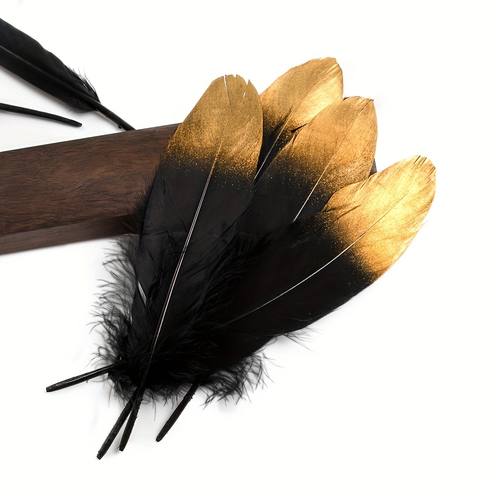 Golden Tipped Blackfeathers Natural Goose Feathers For Diy - Temu
