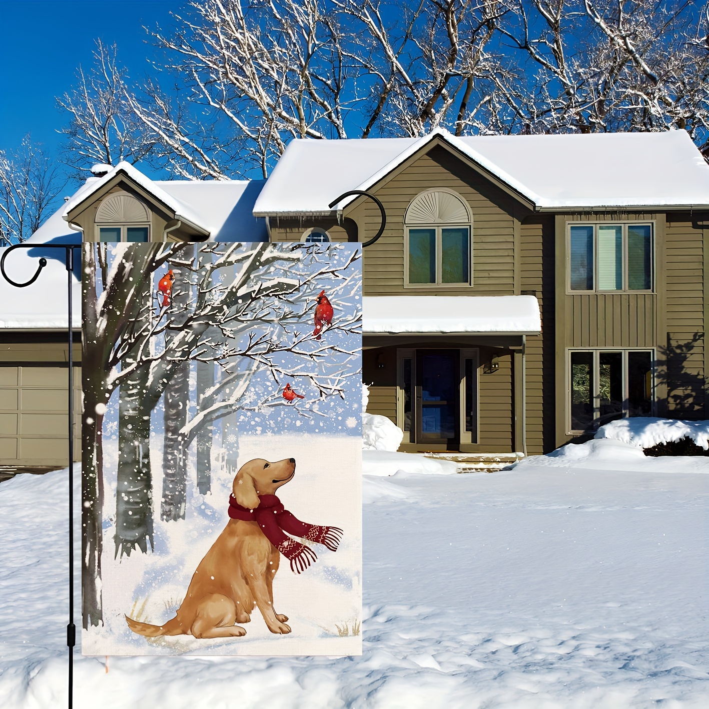 Winter Wonder Lane Golden Holiday Green, Red & Yellow Golden Retriever  Cushioned Doormat