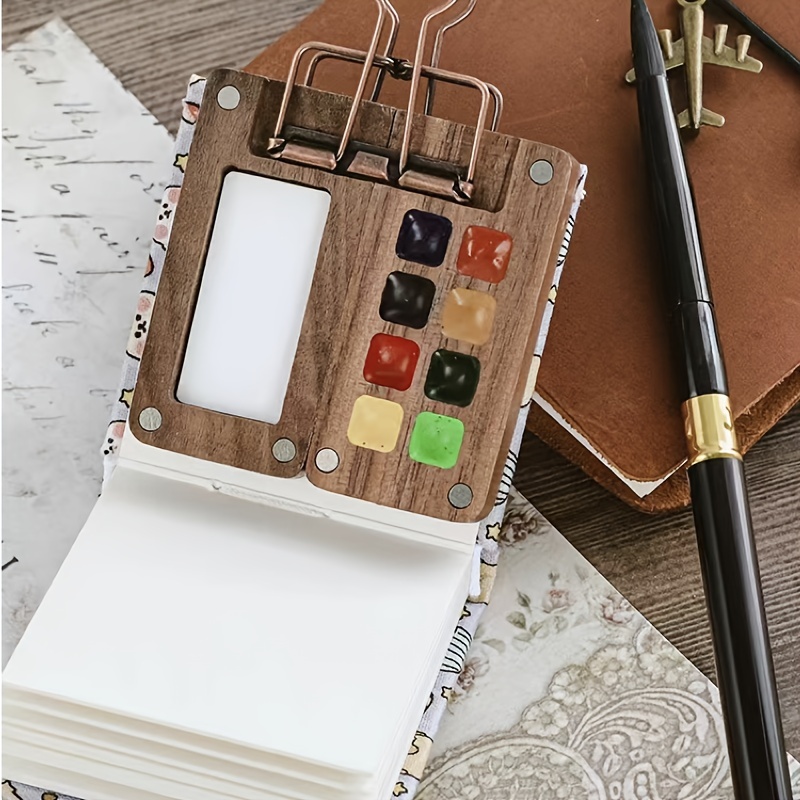 Portable Sketchbook Palette,Watercolor Paint Palette,Wooden Colour Palette  Box for Painting, Travel Paint Case, Tray, Gift for Painters, Mixing Tray  N8I4 