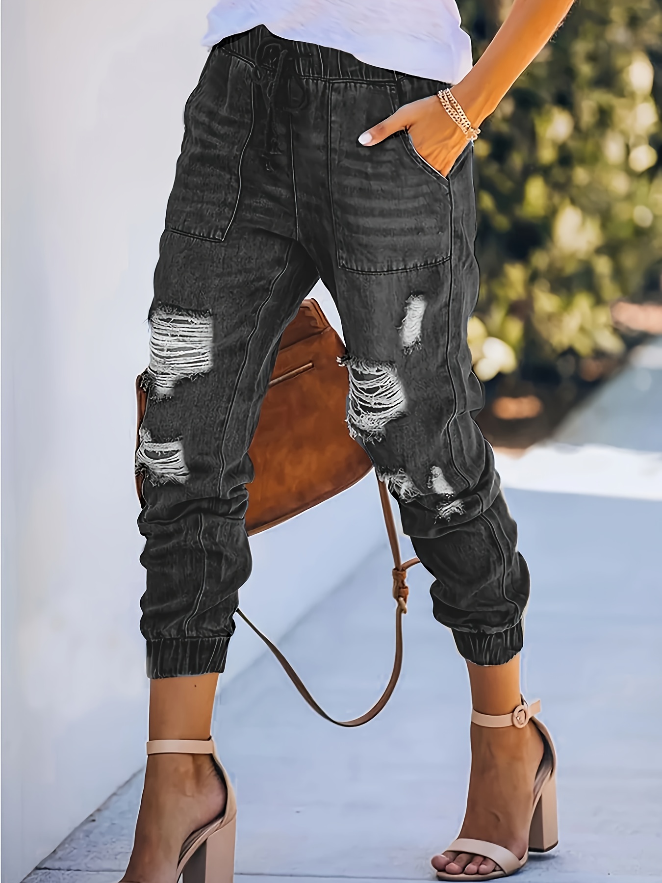 Ripped jogger jeans on sale womens