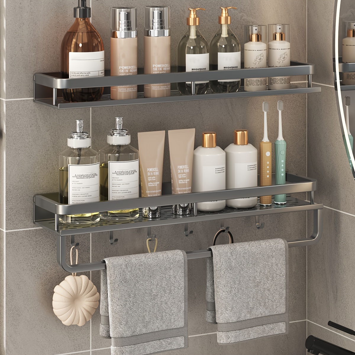 Wall-mounted Shower Gel Shampoo Holder, Bathroom Organizer Without