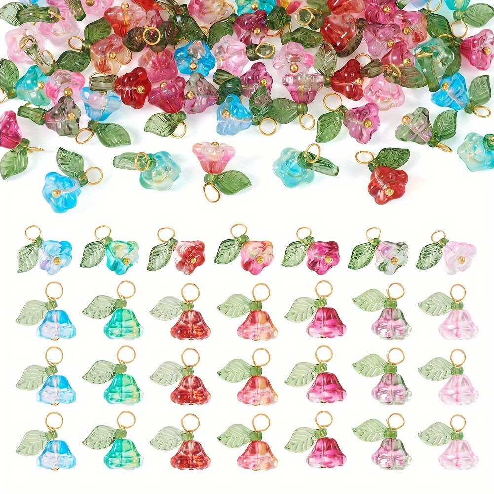 

56pcs 7 Colors Glass And Acrylic Trumpet Flower Charms Flower Pendants For Diy Bracelet Necklace Earrings And Other Jewellery Making