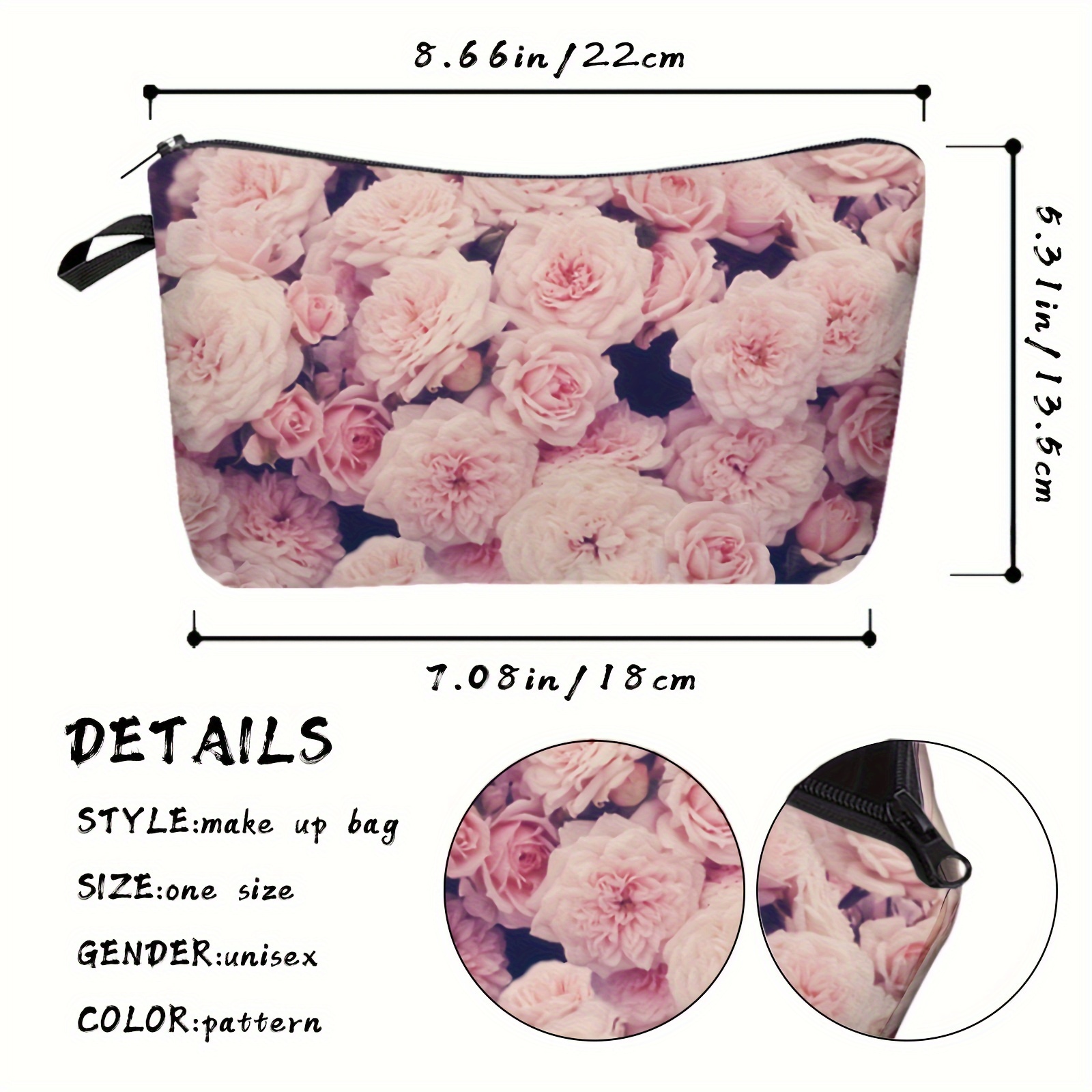 Flower Embroidered Makeup Bag Portable Zipper Toiletry Wash - Temu