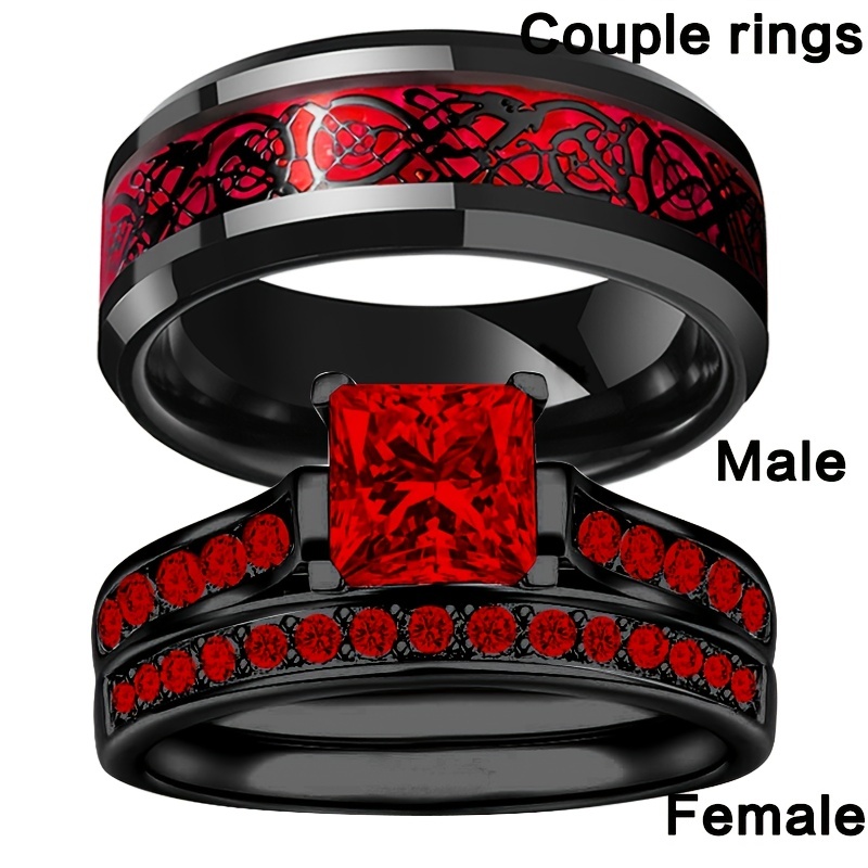 Luxury Couple Ring Silver Plated Inlaid Elegant Square Shape - Temu