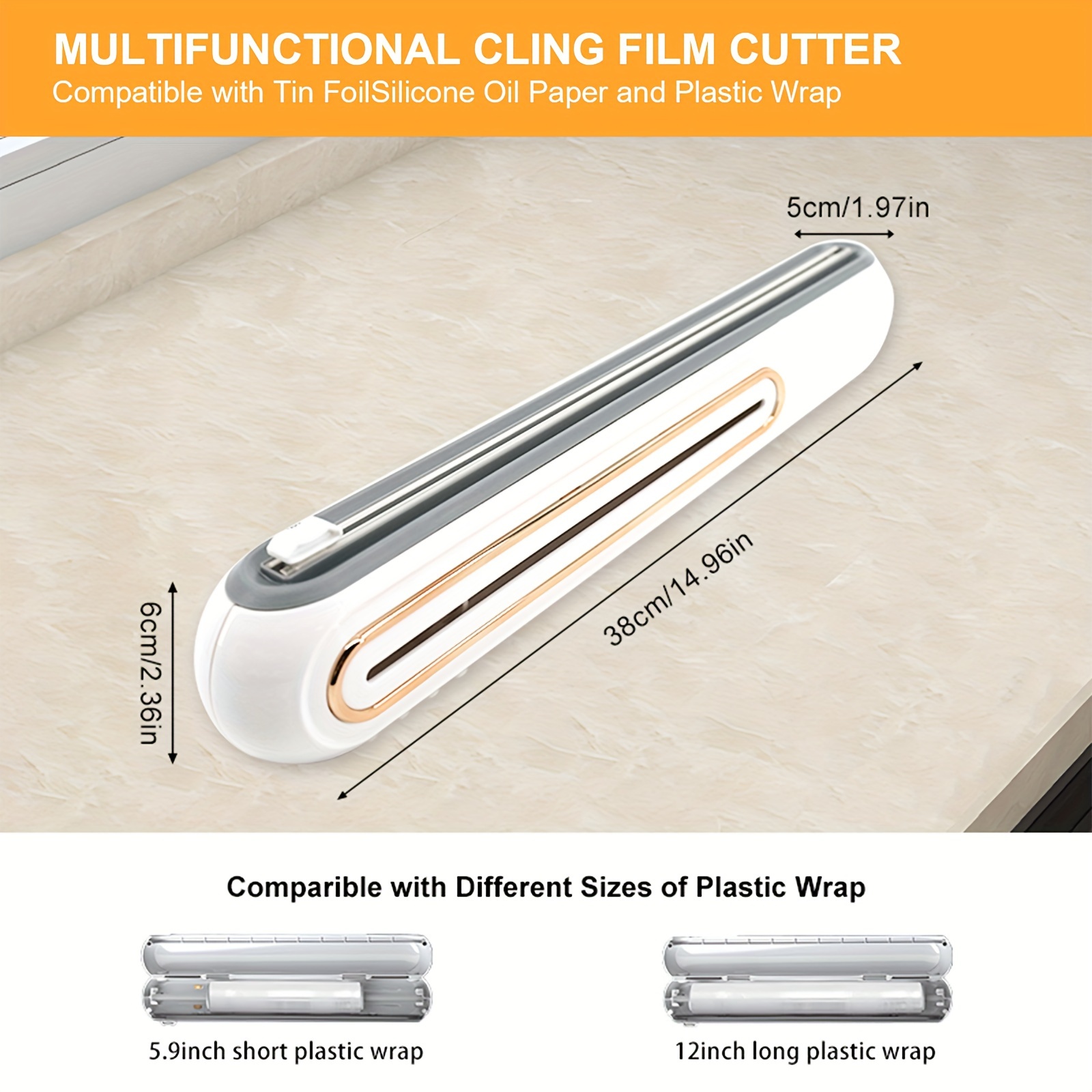 Cling Film Cutter with Slide Cutter - Refillable Magnetic Kitchen Foil  Dispenser - Blue Packaging Dispenser