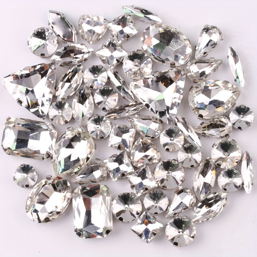 50pcs Crystal Clear Sew on Rhinestone in Claw, Diy Dress Stones