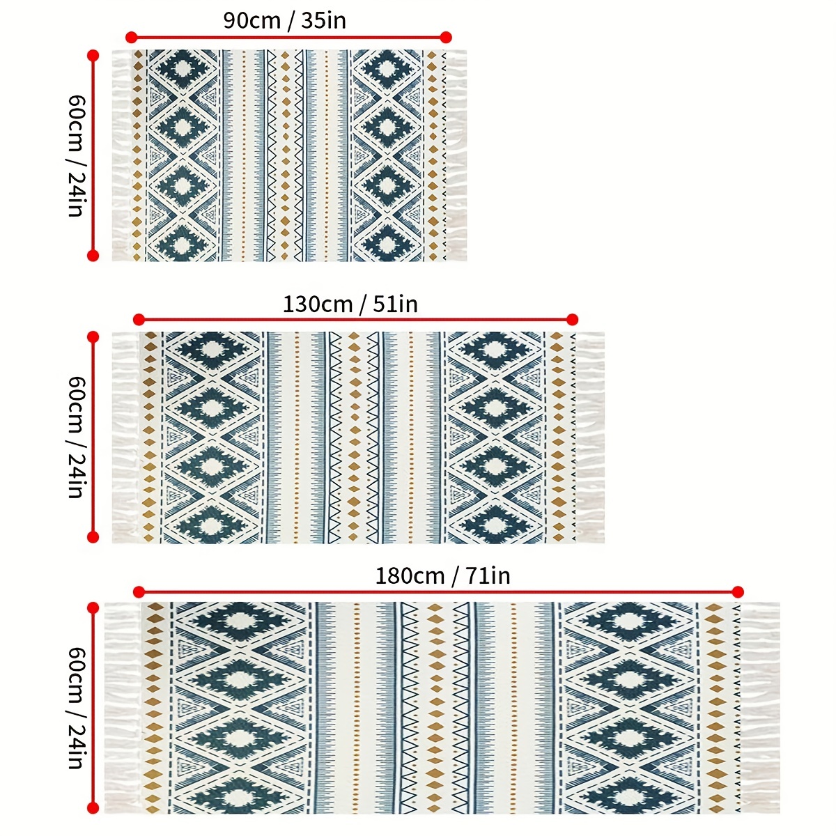 Boho Handwoven Linen Area Rug With Tassels Absorbent Bath Rug
