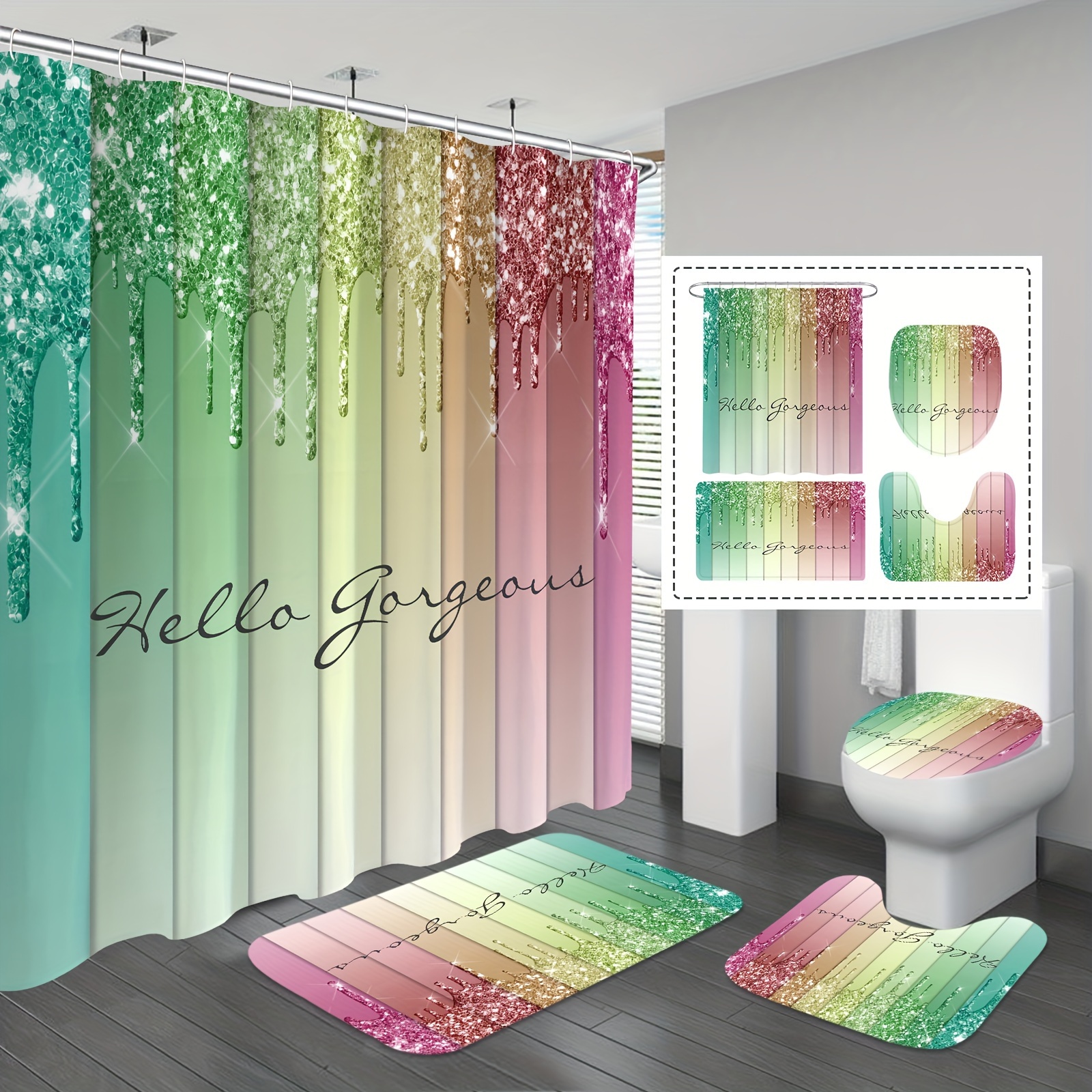 Diamond Shower Curtain Set Sparkly Colorful Rainbow Shower - Temu