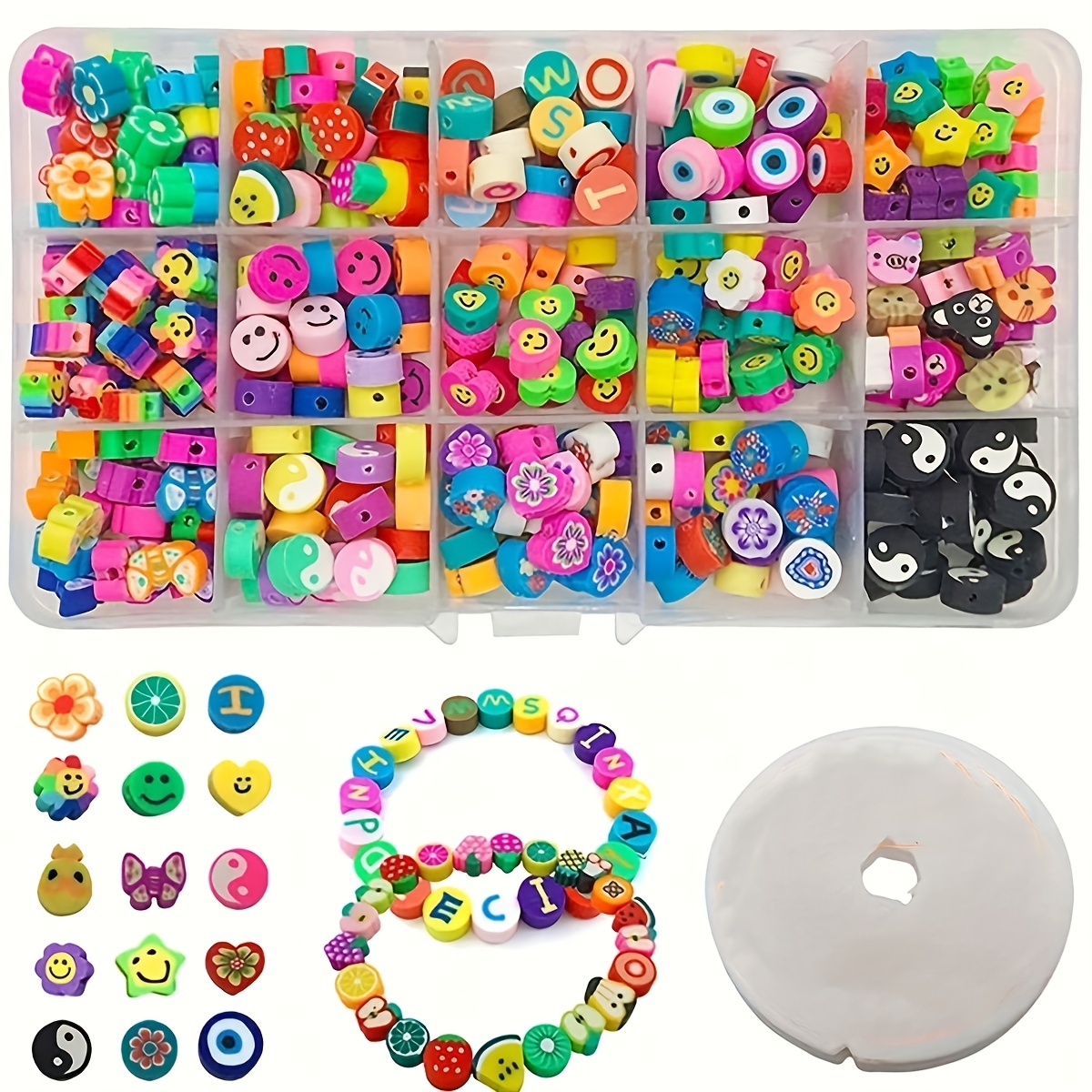 1140Pcs Flower Smiley Face Beads Polymer Clay Bead Kit Include Y2K