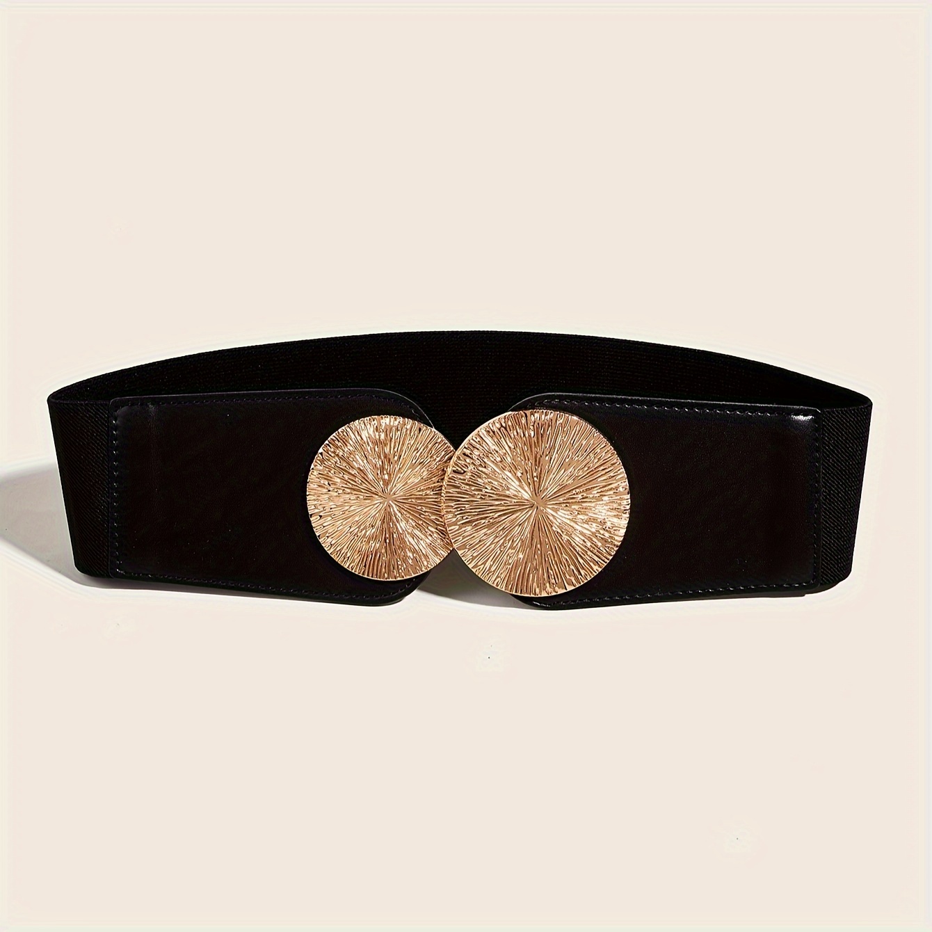 Golden Double Circles Buckle Wide Belt Vintage Elastic Wide - Temu Australia