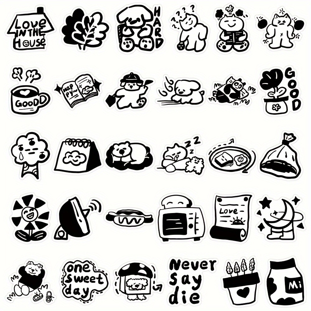 Cute Black and White Stickers for Water Bottles 50 pcs, Vinyl Stickers for  Teens, Girls, Unique Aesthetic Decal Stickers Graffiti, Cool Trendy for  Laptop Guitar Camera Phone Luggage : : Electronics