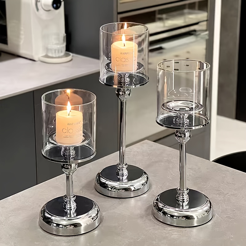 Portavelas con base de metal negro para decoración de escritorio, mesa o  mantel central en comedor y sala de estar, candelabro para velas LED sin