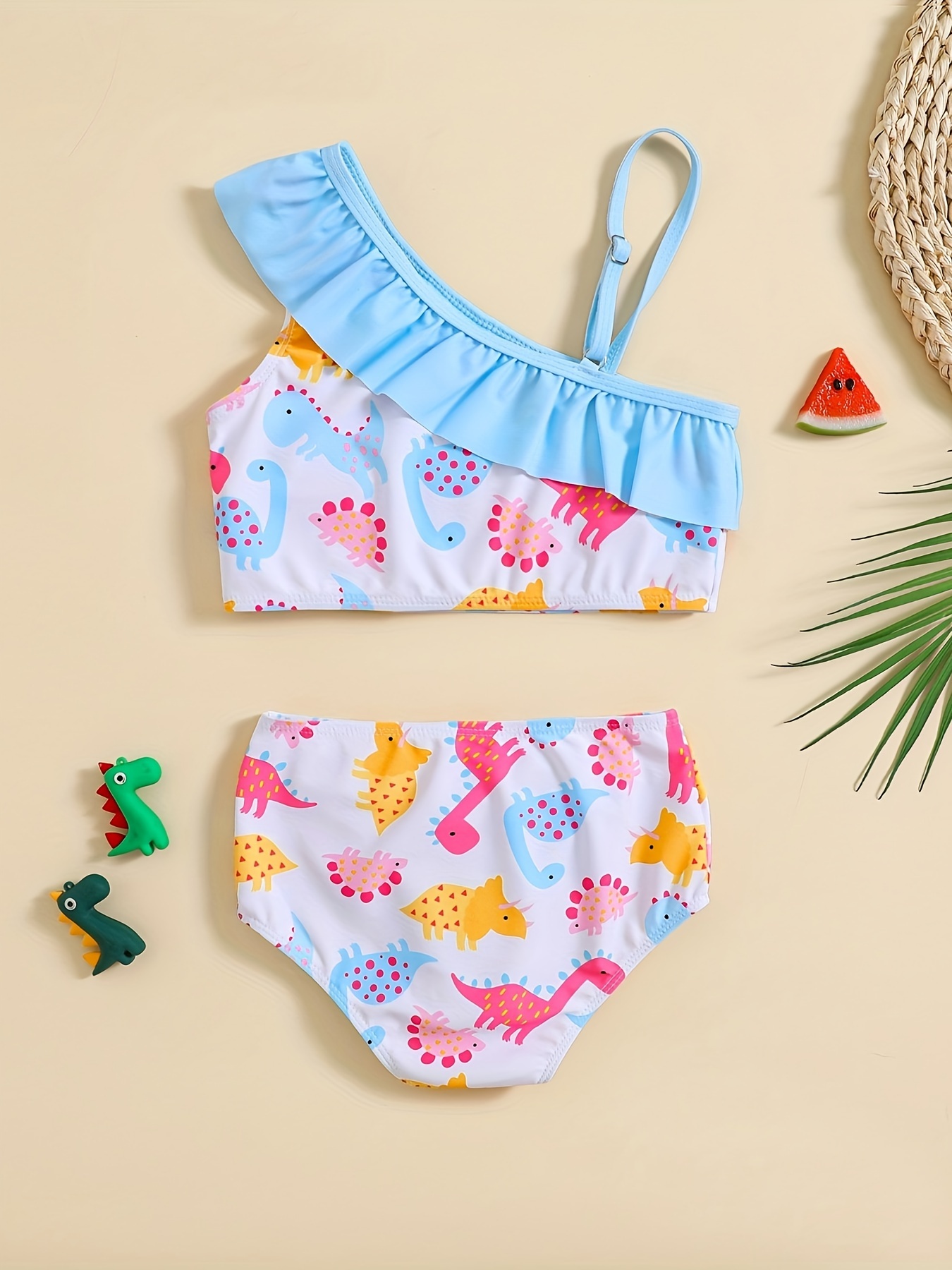 2pc Watermelon & Strawberry Ruffled Cami Top & Shorts Swimsuit Set
