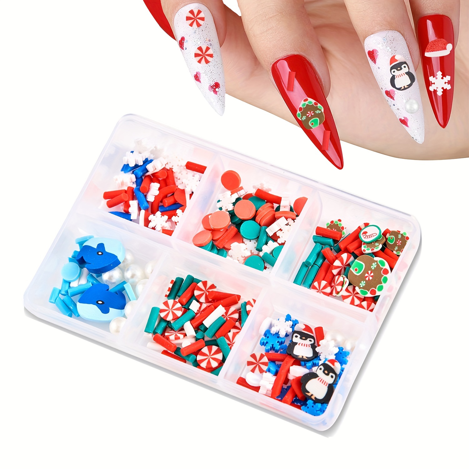 3d Christmas Nail Art Charms Kit Festive Styles Red White - Temu