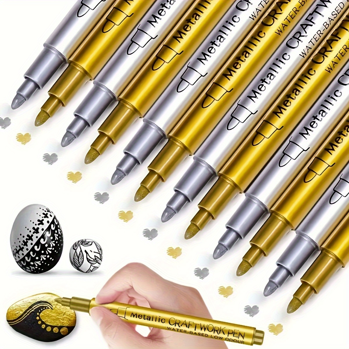  12PCS Metallic Craftwork Pen Metallic Marker Pens for Art Rock  Painting, Black Paper, Card Making, DIY Photo Album, Crafts, Metal,  Ceramics (Silver) : Arts, Crafts & Sewing