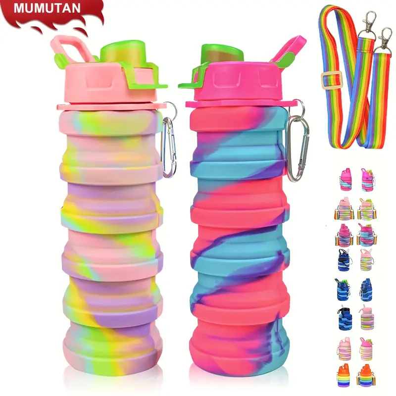 Silicone Collapsible Water Bottle, Portable Sports Cup With Strap And  Buckle For Kids School, Leak Proof Bpa Free, For Outdoor Activities Travel,  Camping, Hiking, Cycling - Temu