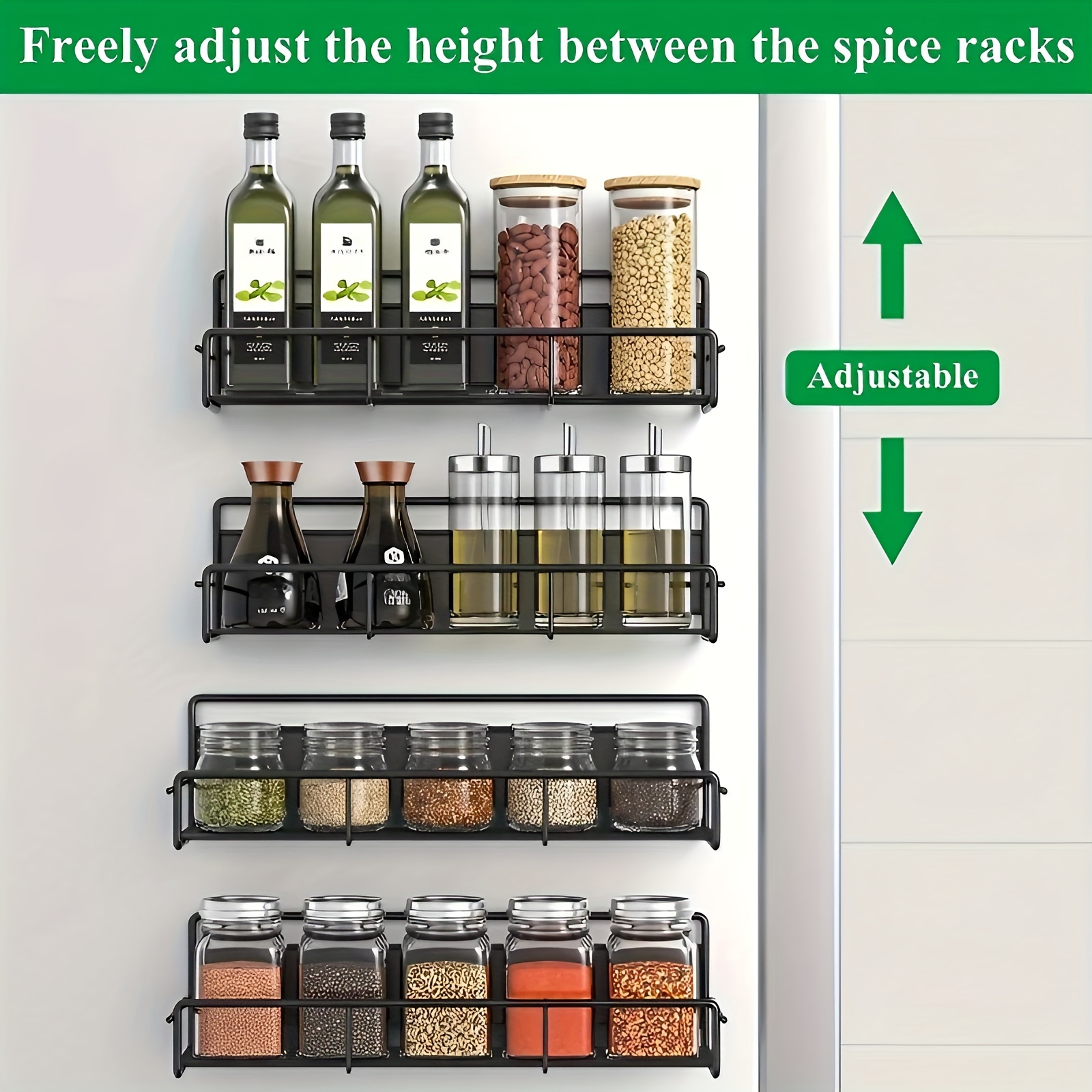 Magnetic Spice Rack for Refrigerator with Hooks, Spice Rack