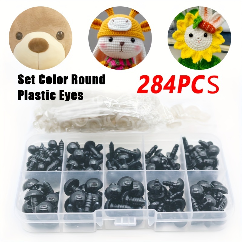 350/650pcs Safety Eyes Round Black Plastic Doll Eyes 3mm To 12mm Flatback  Cabochon Button Eyeball Beads For Stuffed Animals Amigurumis Crochet Bears C