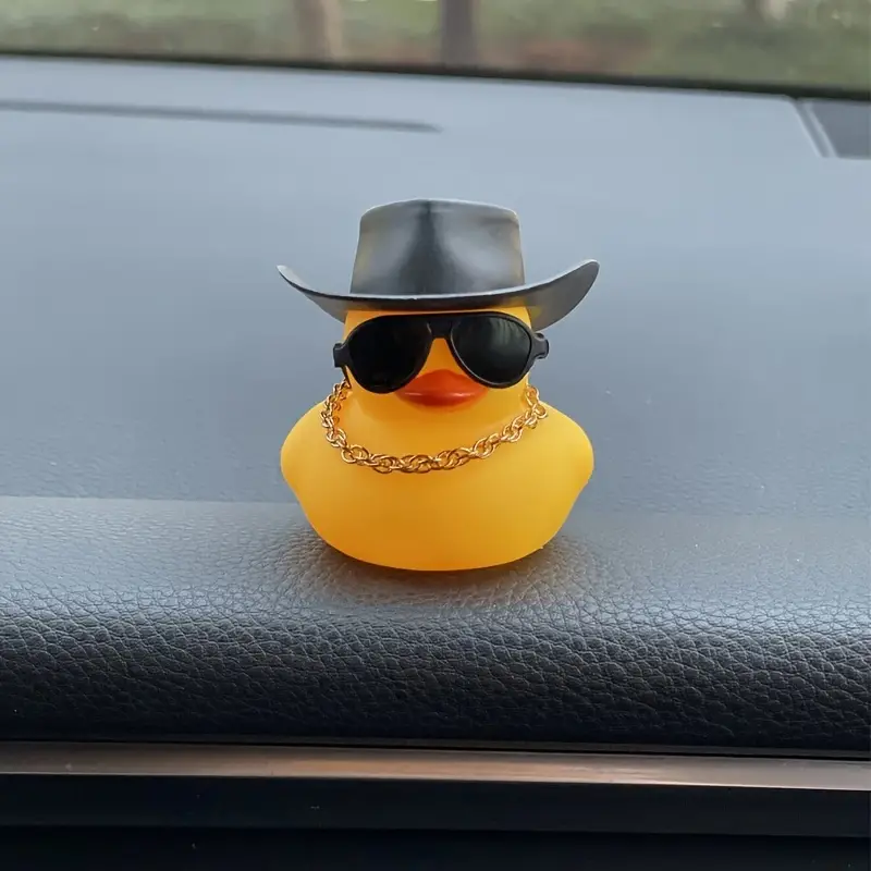 Cowboy Yellow Duck Car Ornaments, Rubber Duck Car Dashboard Ornament With  Hat & Ring Necklace Sunglasses Car Decoration Accessories
