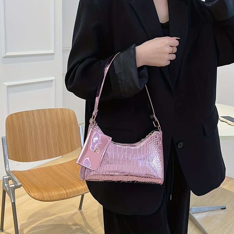 Crocodile Embossed Baguette Bag Trendy Laser Underarm Purse Y2k Shoulder Bag  For Women, High-quality & Affordable