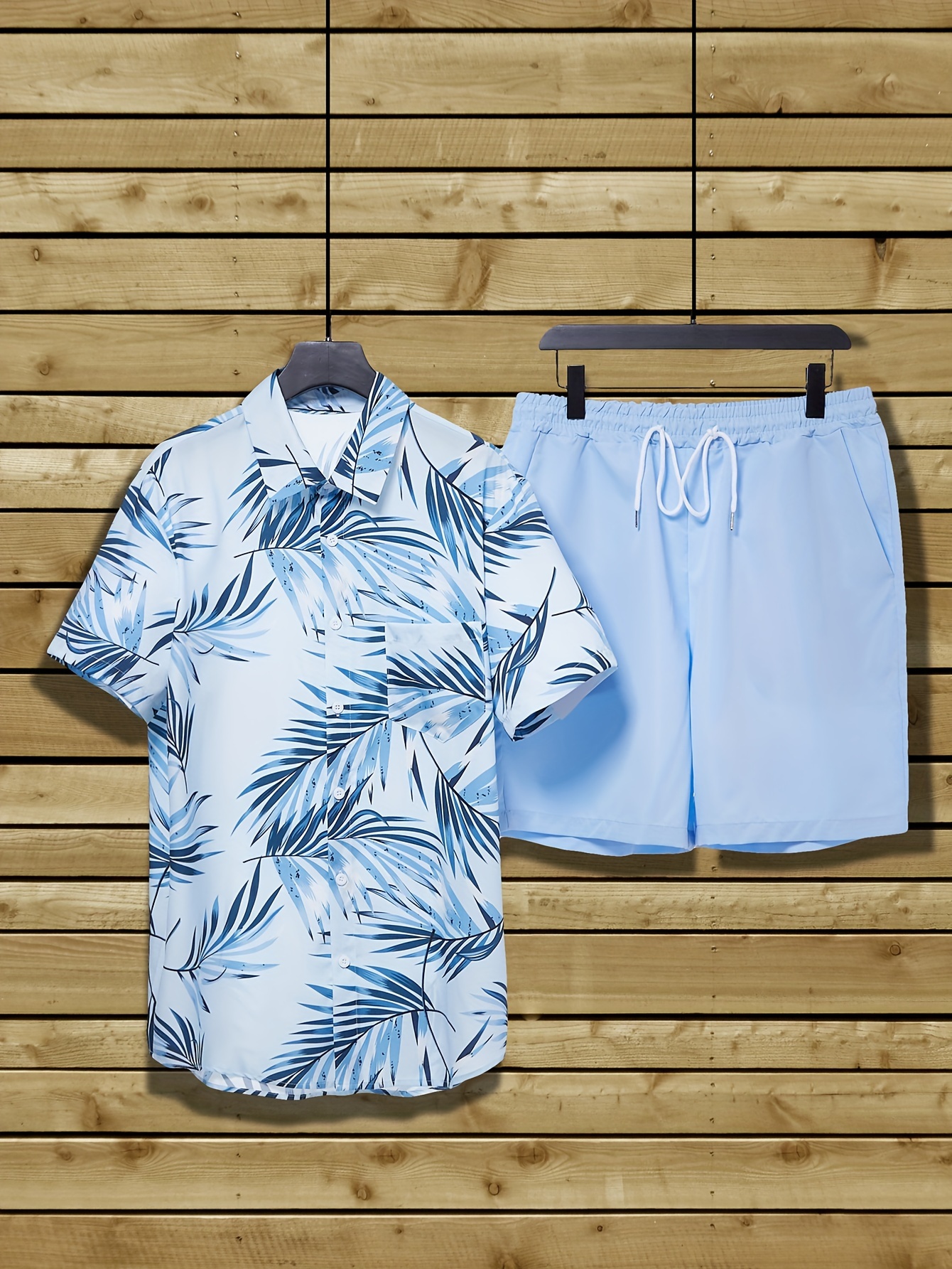 Tropical Leaf Pattern Print Men's Outfits Casual Camp Collar - Temu