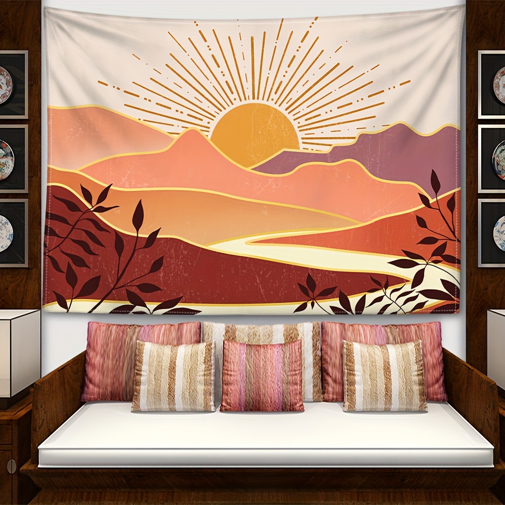 Cartoon Mountain Peak Sunrise Tapestry Wall Hanging Kawaii - Temu Australia