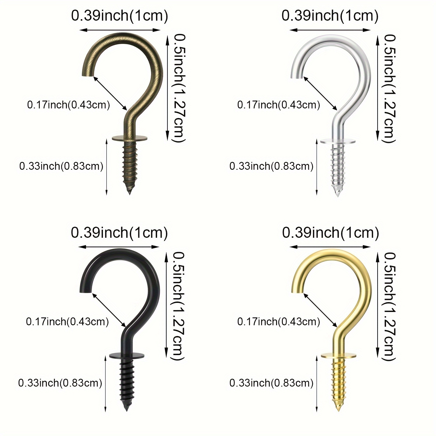 0.5 Inch / Pkg of 20 Small Key Hooks / 1/2 Screw Hooks / DIY Jewelry Hooks  / Antique Black 