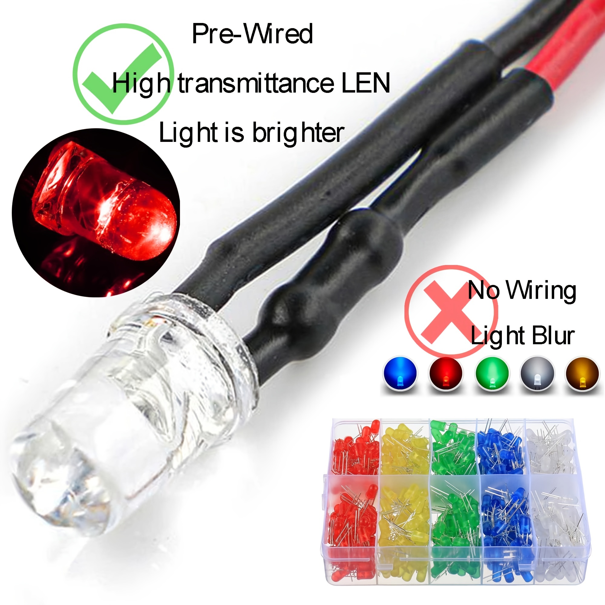 Cheap 12 Volt 3mm 5mm 10mm Pre Wired Led Light Emitting Diodes
